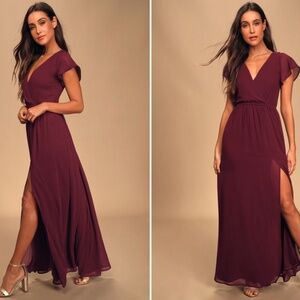 LULU's Wedding Bridesmaid Boho Flutte Sleeve Maxi Dress NWOT sz M - 0007